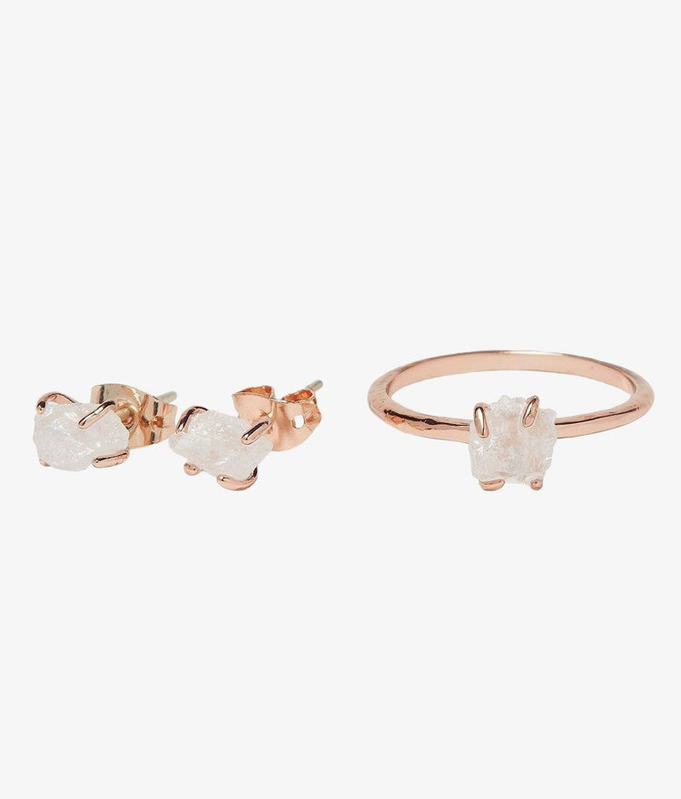 Raw Crystal Ring + Earring Set